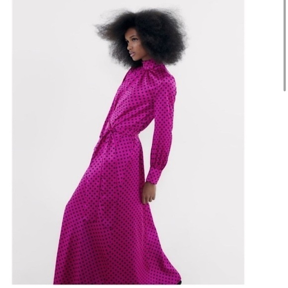 Zara New! Rare Satin Effect Polka Dot Maxi Dress - Picture 4 of 7